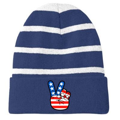 American Peace Sign Flag Striped Beanie with Solid Band