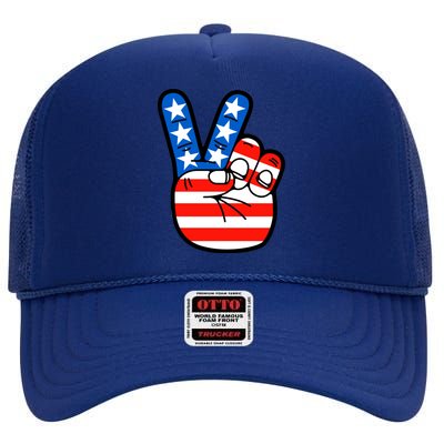 American Peace Sign Flag High Crown Mesh Back Trucker Hat