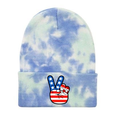 American Peace Sign Flag Tie Dye 12in Knit Beanie