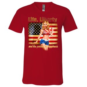 American Pinup Girl - Life Liberty And The Pursuit Of Happiness V-Neck T-Shirt