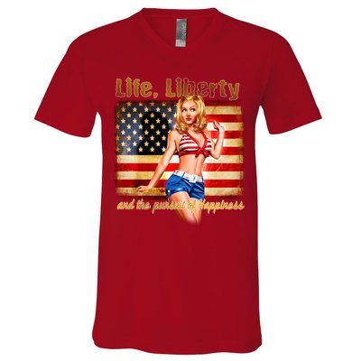 American Pinup Girl - Life Liberty And The Pursuit Of Happiness V-Neck T-Shirt