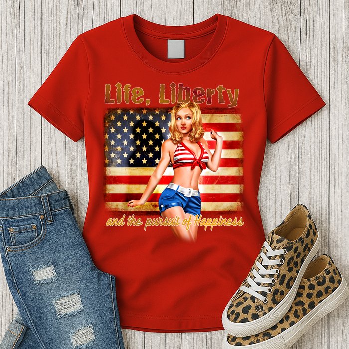 American Pinup Girl - Life Liberty And The Pursuit Of Happiness Womens T-Shirt