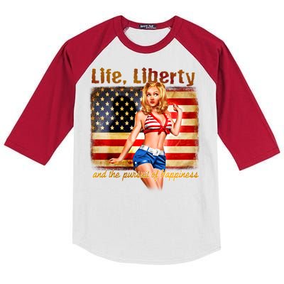 American Pinup Girl - Life Liberty And The Pursuit Of Happiness Kids Colorblock Raglan Jersey