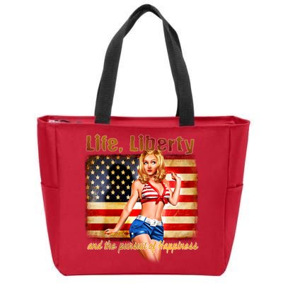 American Pinup Girl - Life Liberty And The Pursuit Of Happiness Zip Tote Bag