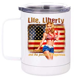 American Pinup Girl - Life Liberty And The Pursuit Of Happiness 12 oz Stainless Steel Tumbler Cup