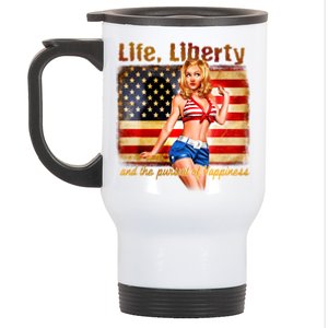 American Pinup Girl - Life Liberty And The Pursuit Of Happiness Stainless Steel Travel Mug