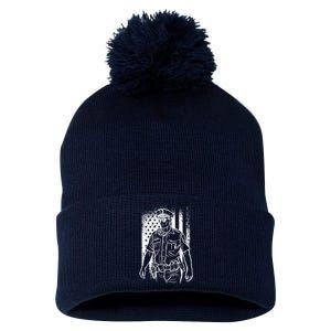 American Police Officer Pom Pom 12in Knit Beanie