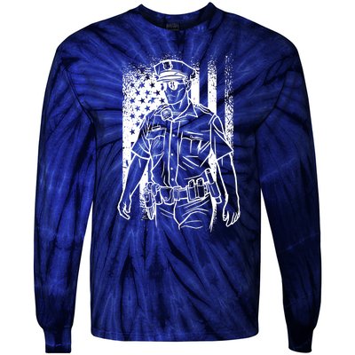 American Police Officer Tie-Dye Long Sleeve Shirt