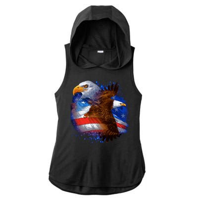 American Pride Soaring Eagle USA Ladies PosiCharge Tri-Blend Wicking Draft Hoodie Tank