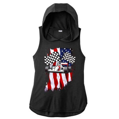 American Racing Car Flag Ladies PosiCharge Tri-Blend Wicking Draft Hoodie Tank