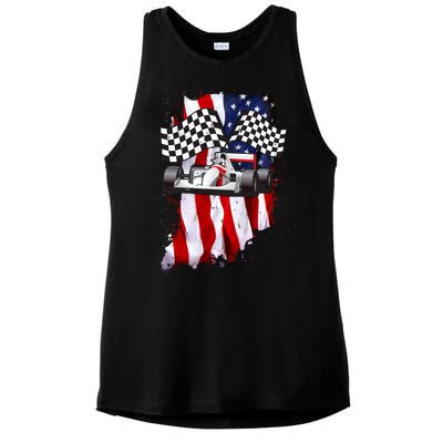 American Racing Car Flag Ladies PosiCharge Tri-Blend Wicking Tank