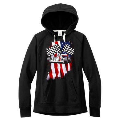 American Racing Car Flag Women's Fleece Hoodie