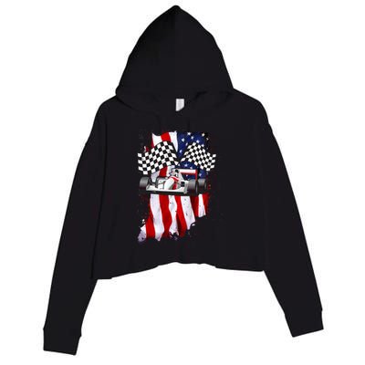 American Racing Car Flag Crop Fleece Hoodie