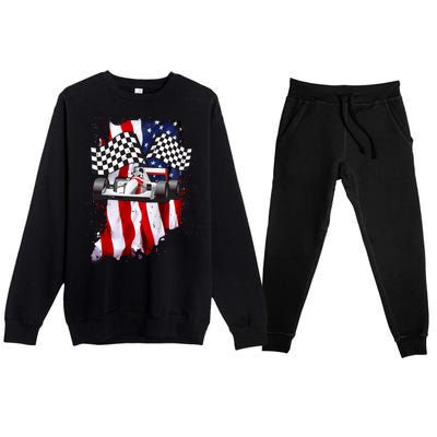 American Racing Car Flag Premium Crewneck Sweatsuit Set