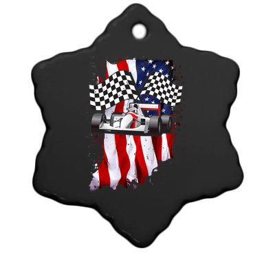 American Racing Car Flag Ceramic Star Ornament