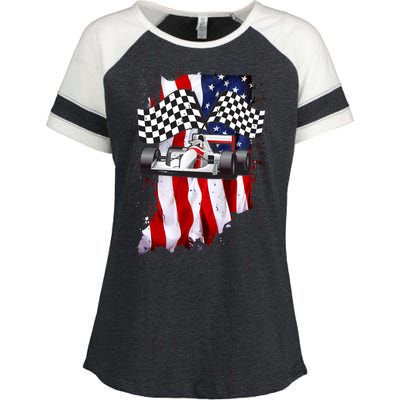 American Racing Car Flag Enza Ladies Jersey Colorblock Tee