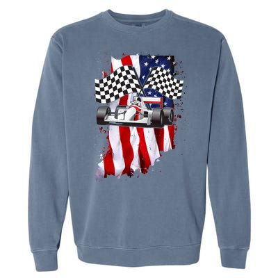 American Racing Car Flag Garment-Dyed Sweatshirt