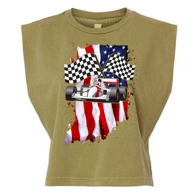 American Racing Car Flag Garment-Dyed Women's Muscle Tee