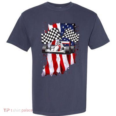 American Racing Car Flag Garment-Dyed Heavyweight T-Shirt