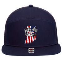 American Racing Car Flag 7 Panel Mesh Trucker Snapback Hat