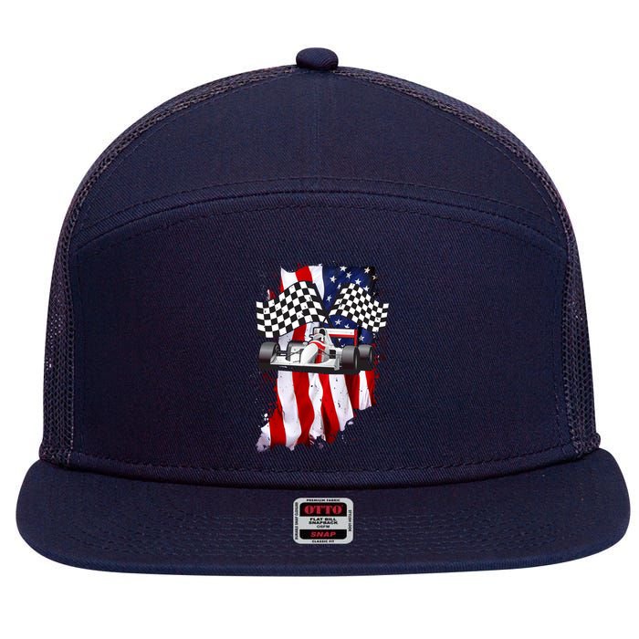 American Racing Car Flag 7 Panel Mesh Trucker Snapback Hat