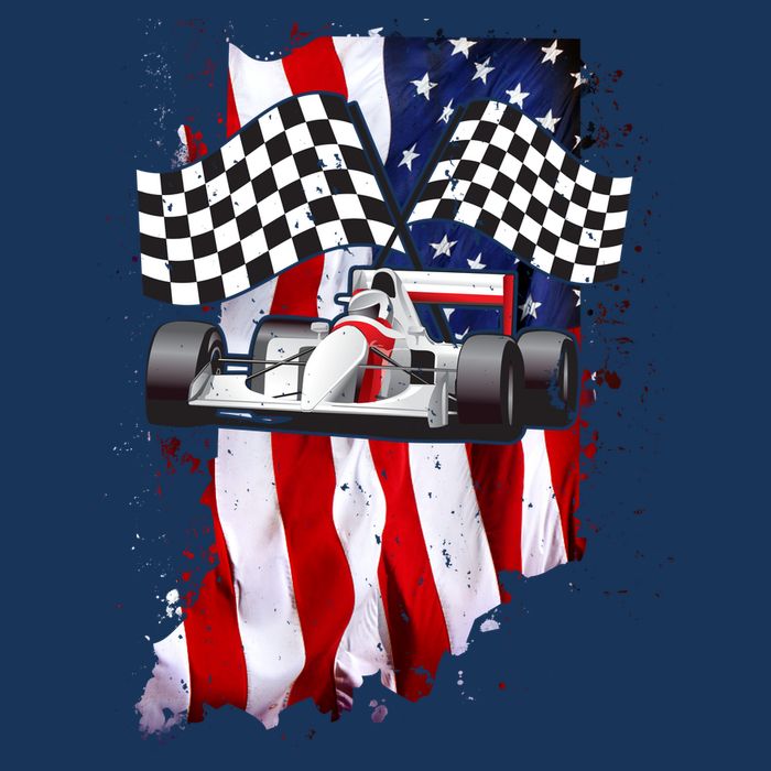 American Racing Car Flag 7 Panel Mesh Trucker Snapback Hat