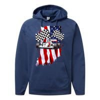 American Racing Car Flag Performance Fleece Hoodie