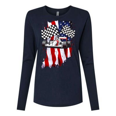 American Racing Car Flag Womens Cotton Relaxed Long Sleeve T-Shirt