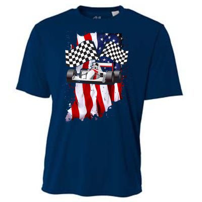 American Racing Car Flag Cooling Performance Crew T-Shirt