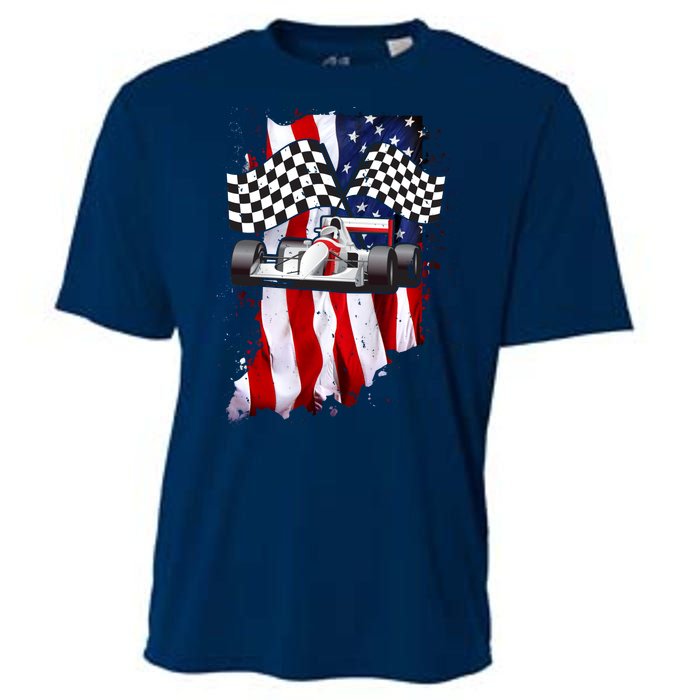 American Racing Car Flag Cooling Performance Crew T-Shirt