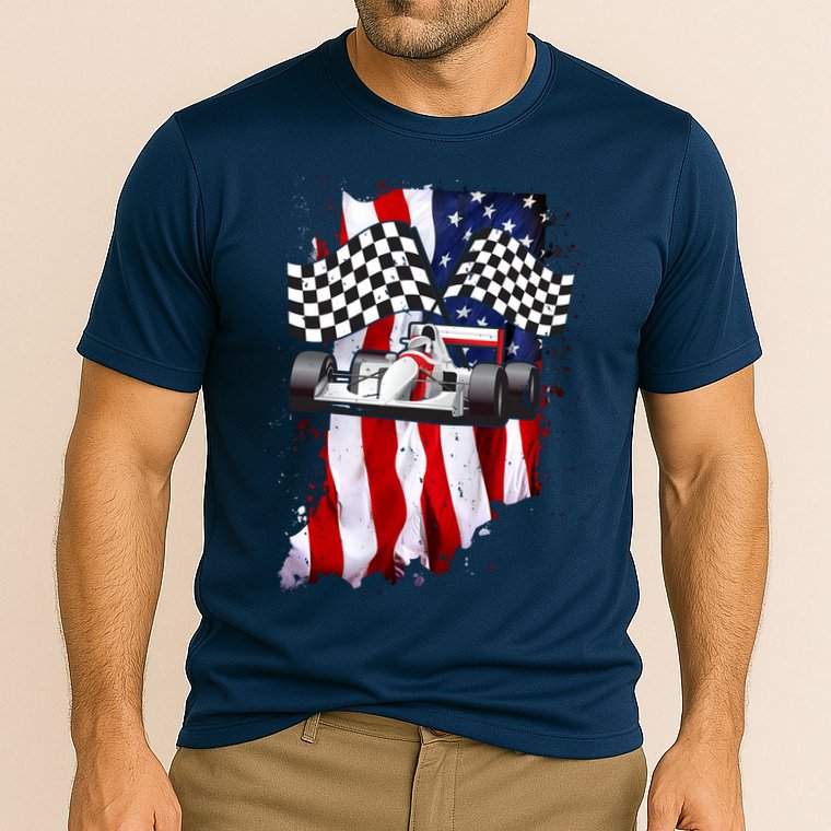 American Racing Car Flag Cooling Performance Crew T-Shirt