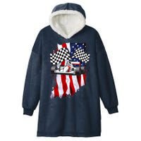 American Racing Car Flag Hooded Wearable Blanket