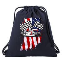 American Racing Car Flag Drawstring Bag
