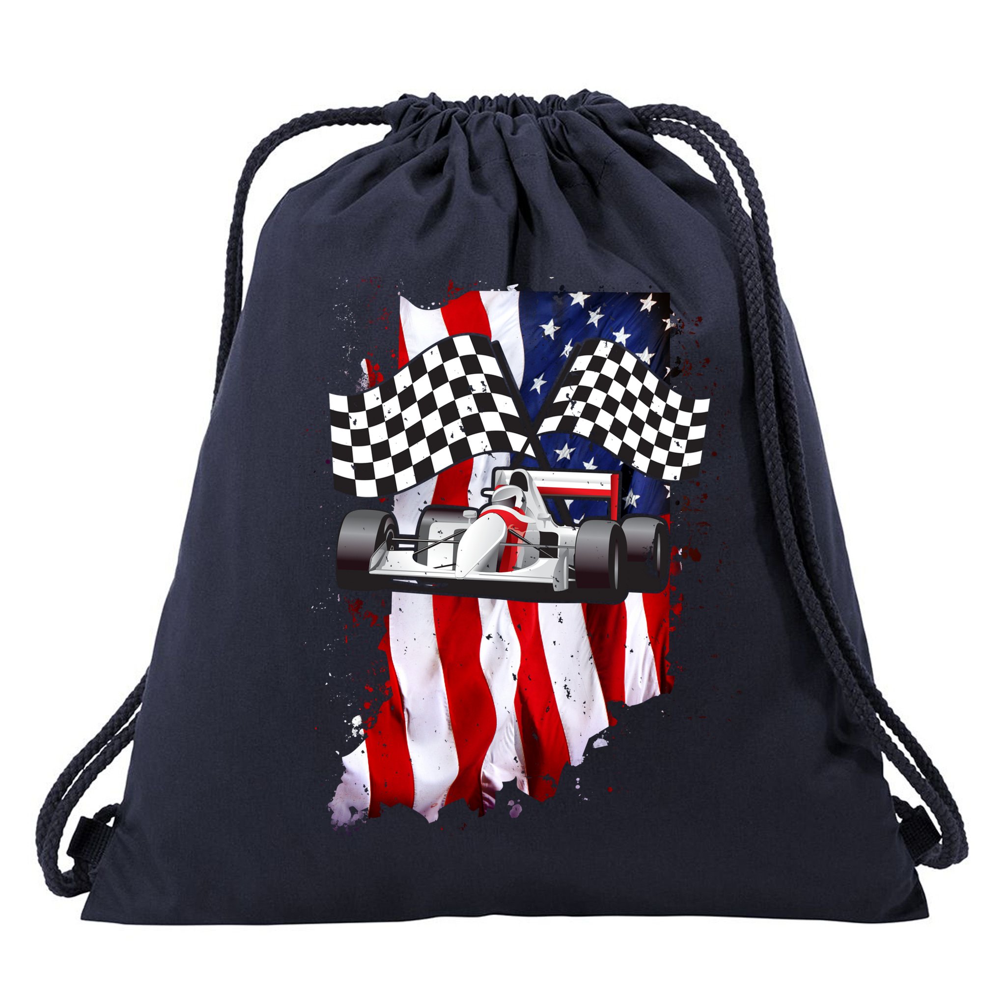 American Racing Car Flag Drawstring Bag