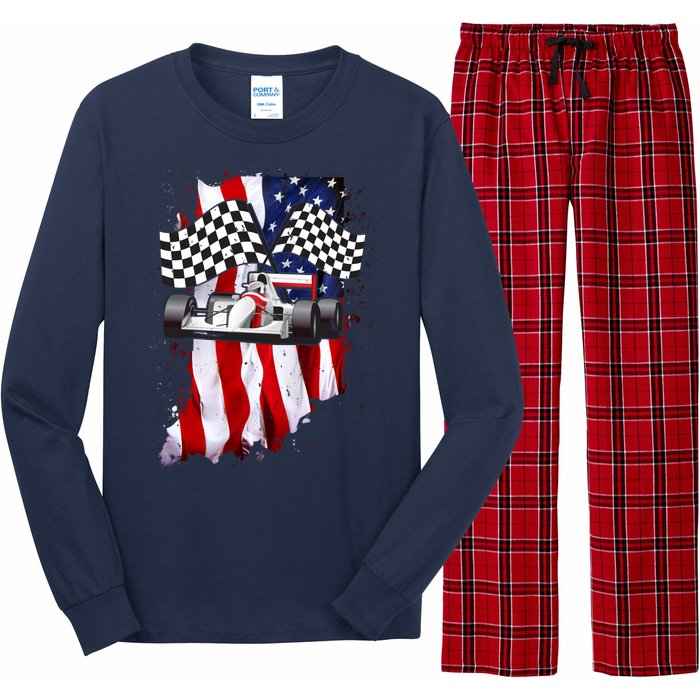 American Racing Car Flag Long Sleeve Pajama Set