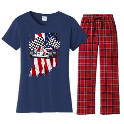 American Racing Car Flag Women's Flannel Pajama Set