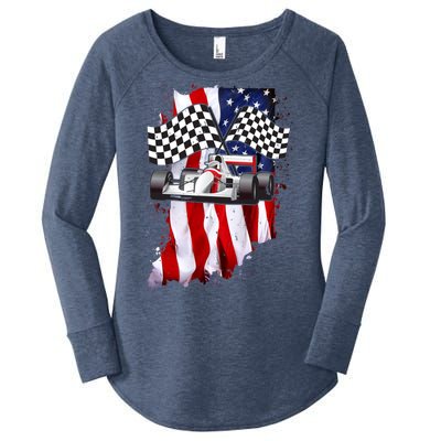 American Racing Car Flag Women's Perfect Tri Tunic Long Sleeve Shirt