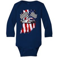 American Racing Car Flag Baby Long Sleeve Bodysuit