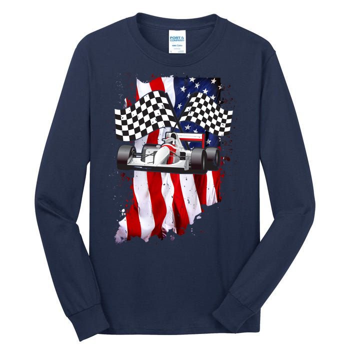 American Racing Car Flag Tall Long Sleeve T-Shirt