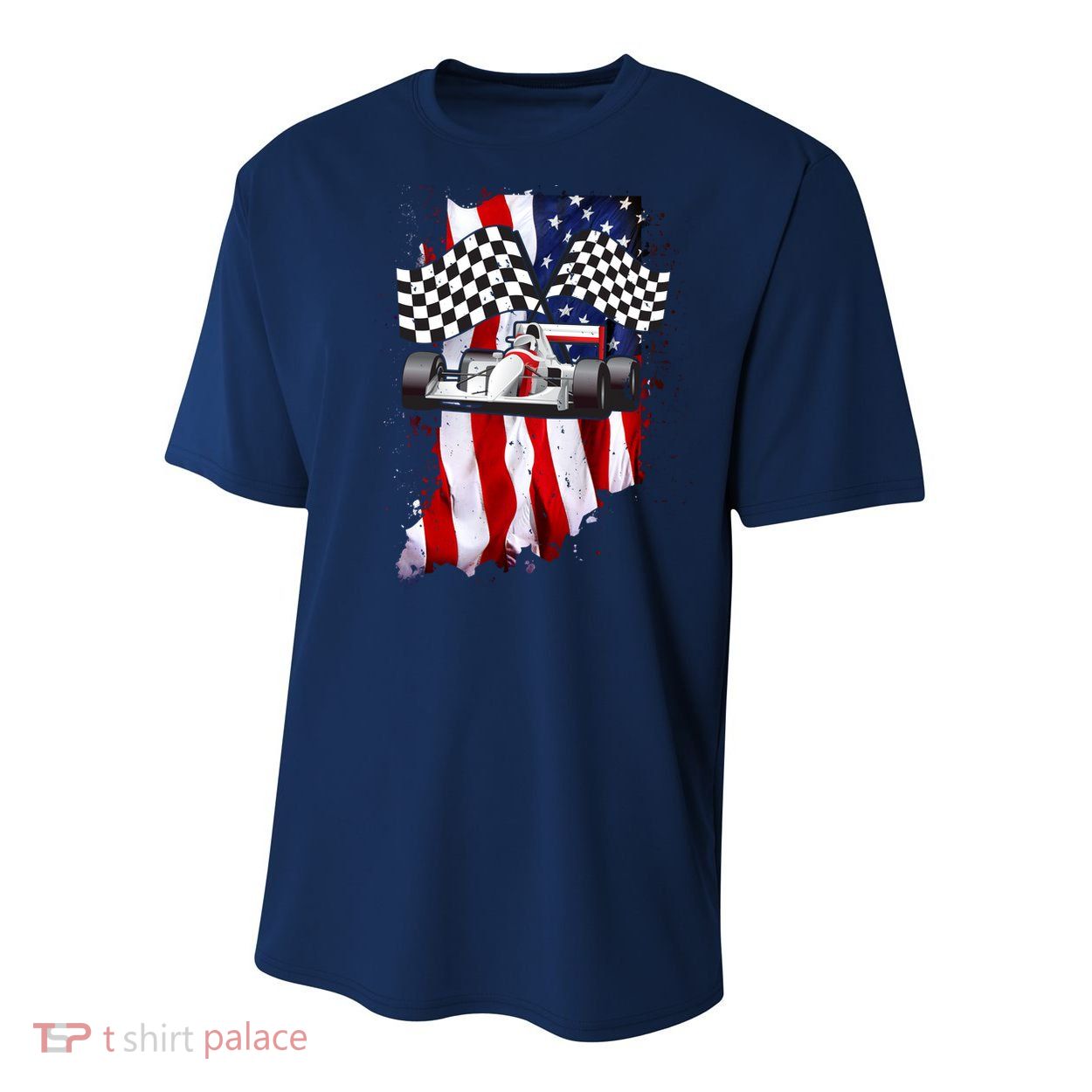 American Racing Car Flag Youth Performance Sprint T-Shirt