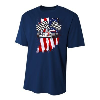 American Racing Car Flag Youth Performance Sprint T-Shirt