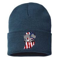 American Racing Car Flag Sustainable Knit Beanie