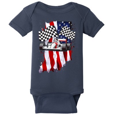 American Racing Car Flag Baby Bodysuit