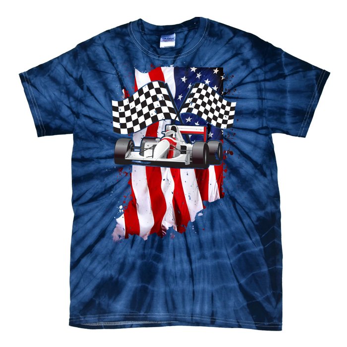 American Racing Car Flag Tie-Dye T-Shirt