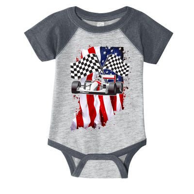 American Racing Car Flag Infant Baby Jersey Bodysuit