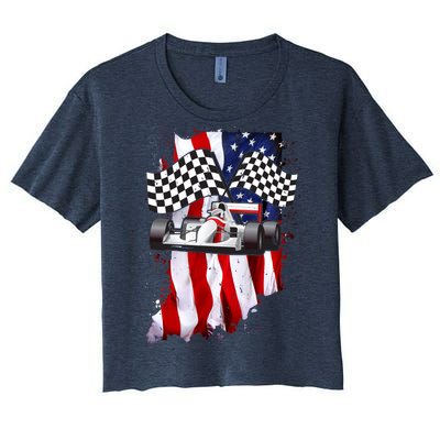 American Racing Car Flag Women's Crop Top Tee