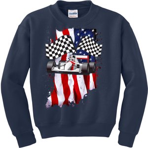 American Racing Car Flag Kids Sweatshirt