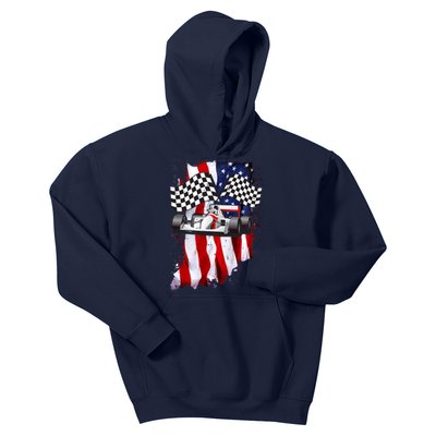 American Racing Car Flag Kids Hoodie