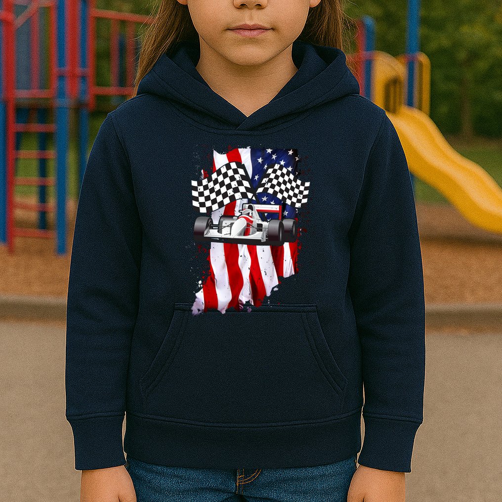 American Racing Car Flag Kids Hoodie