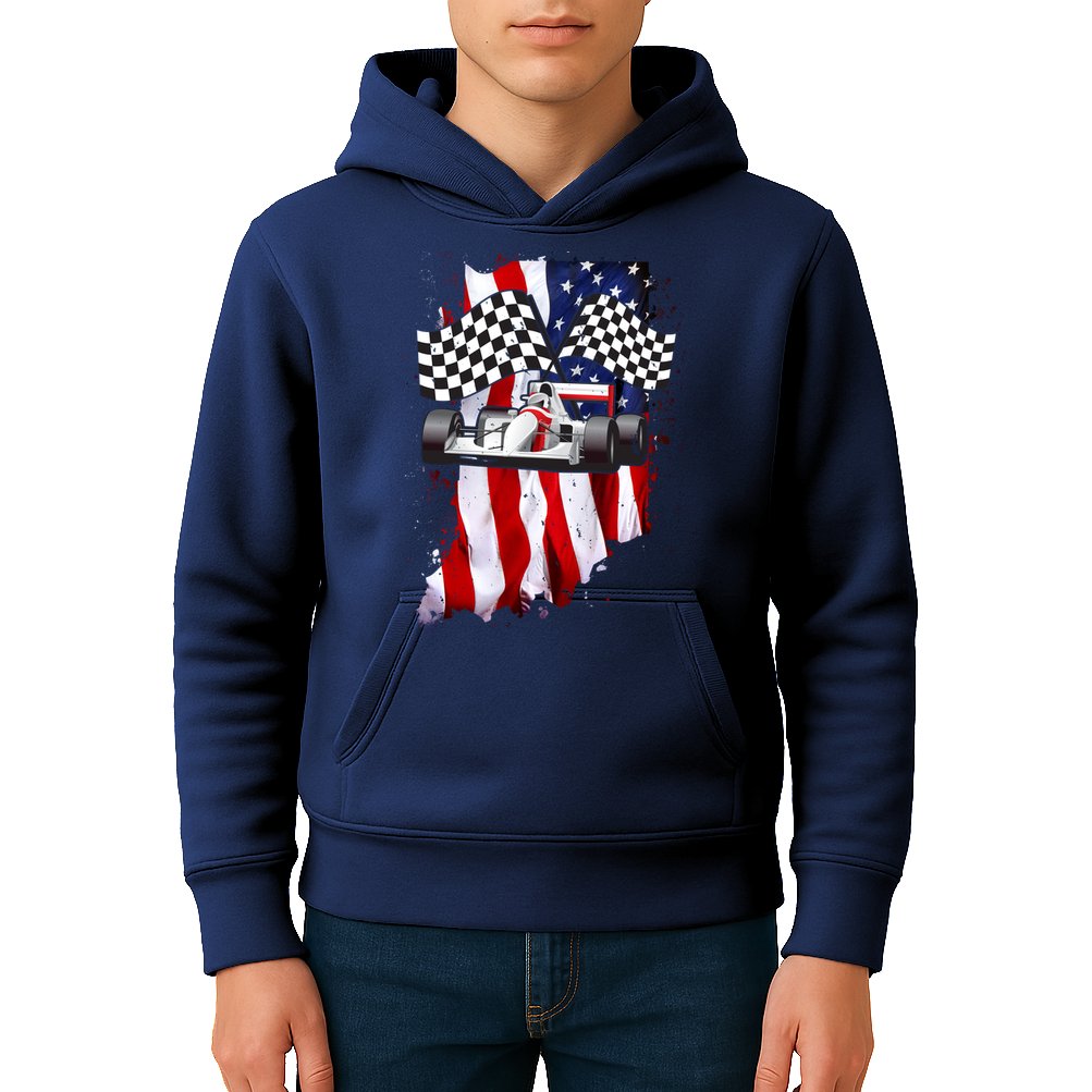 American Racing Car Flag Kids Hoodie